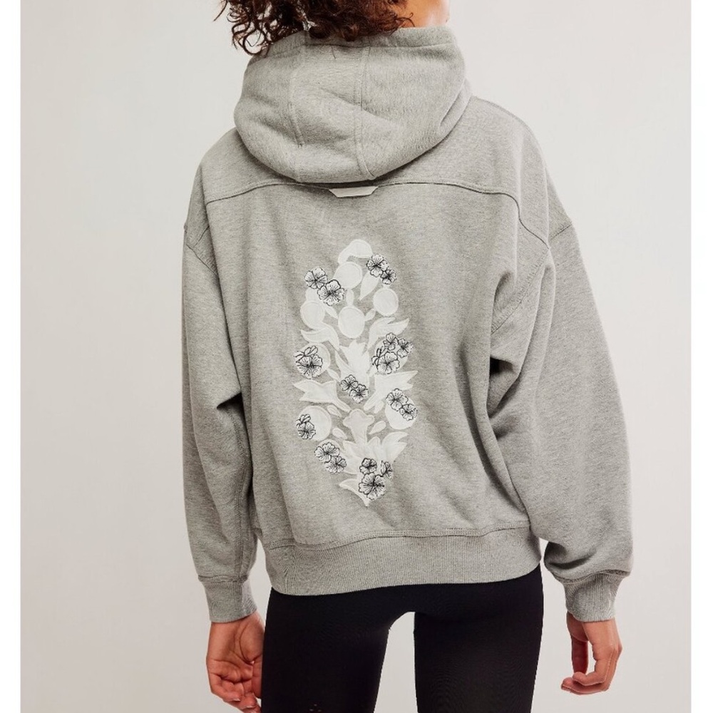Free People Final Call Embroidered Hoodie Heather Grey Combo XL - Picture 1 of 8